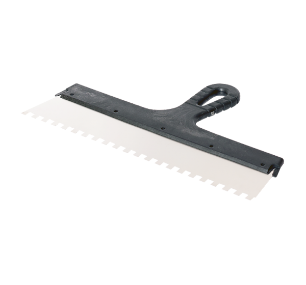 Stainless steel notched spatula with plastic handle 350 mm notch 8x8 mm